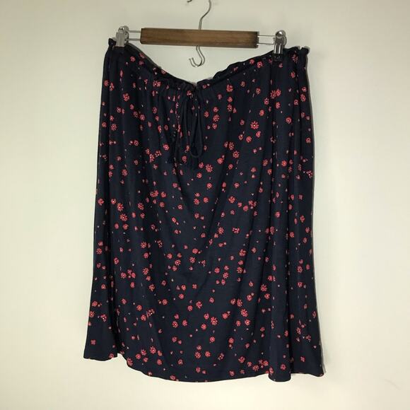J. Jill XL rayon spandex elastic drawstring waist navy floral print skirt casual - Picture 1 of 8